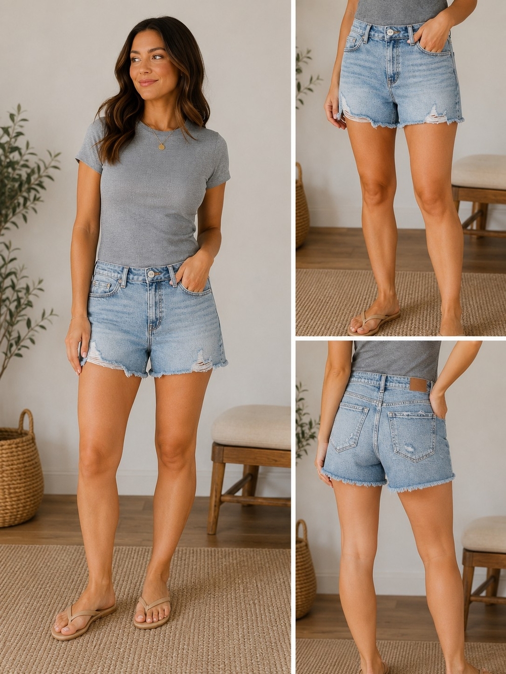 BKE Light Blue Washed Denim Shorts
